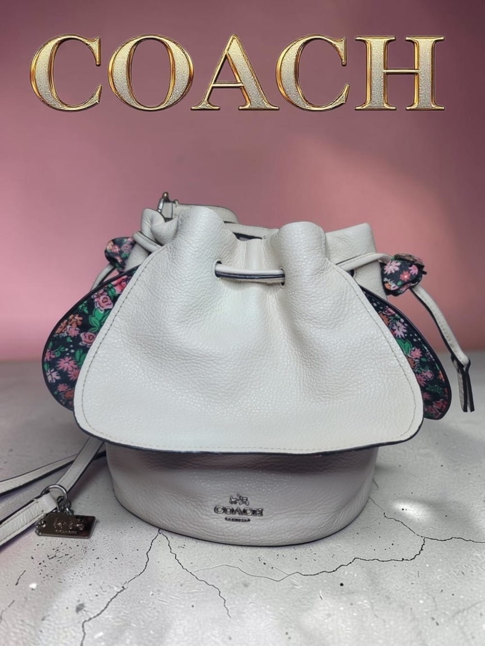 COACH Tea Rose Leather Drawstring Limited Edition Bucket Bag Good Condition 2016